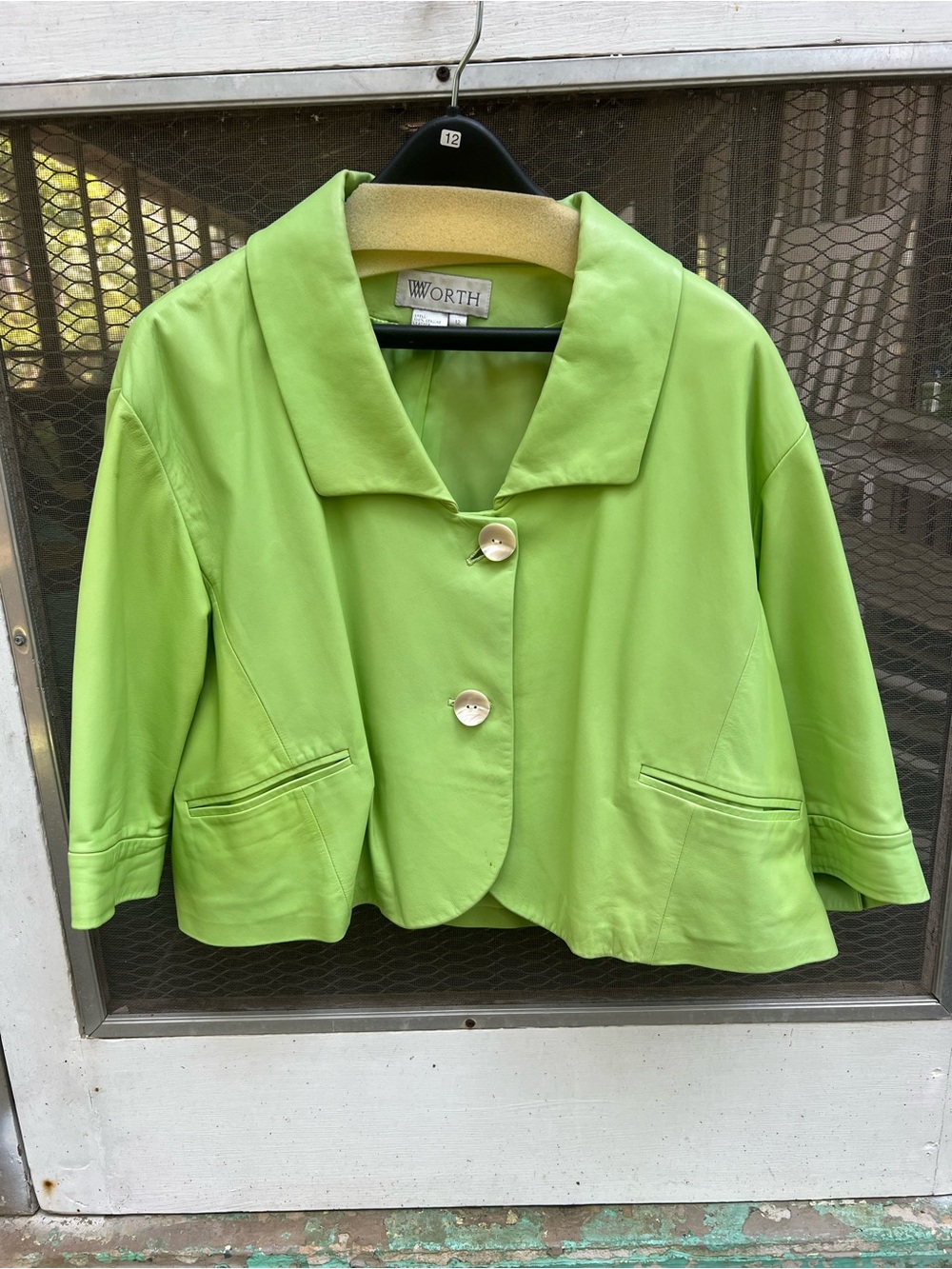 Worth Lime Green Leather Cropped Jacket